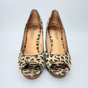 Vintage Buffalo London Leather Calfskin Animal Fur Print Pumps Heels